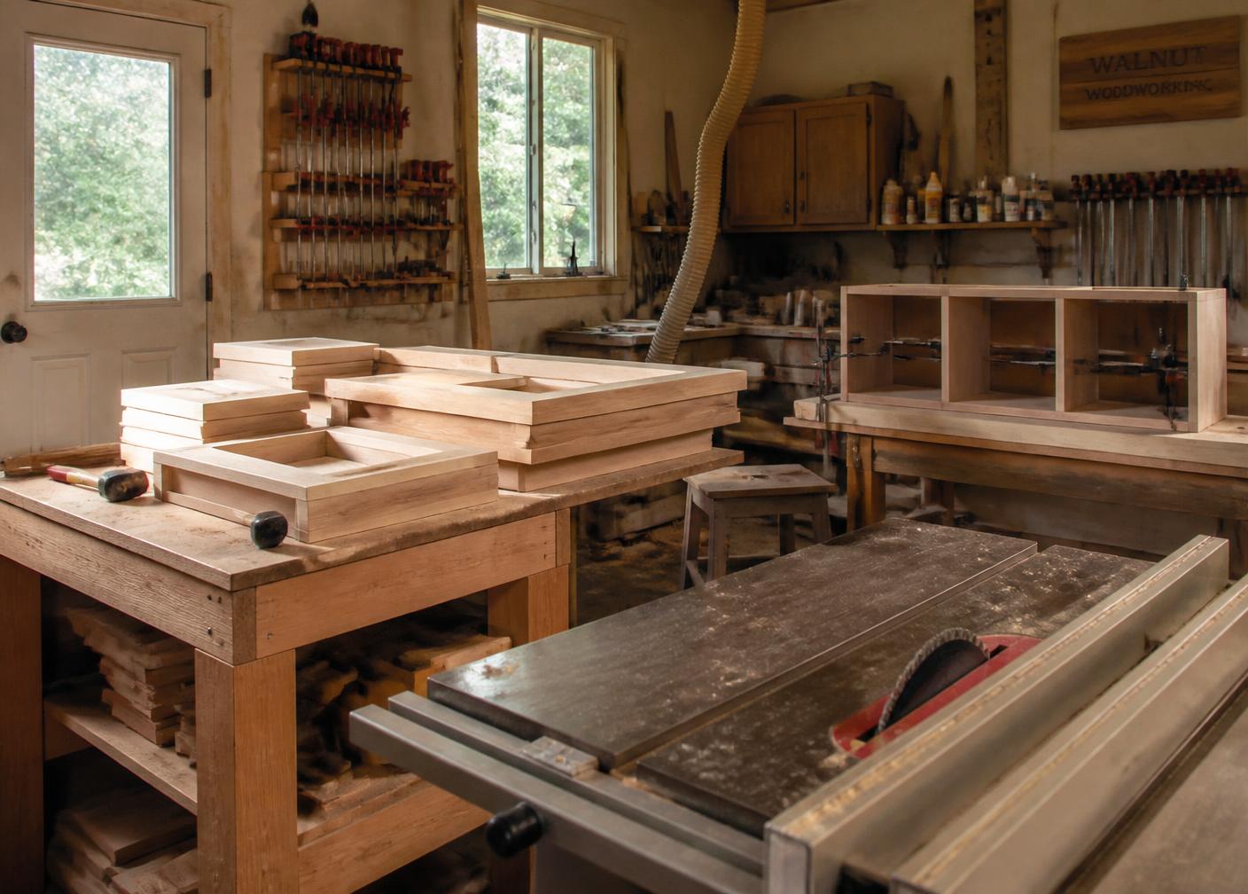 Kitchens & Dining — Cabinet parts being assembled in the shop